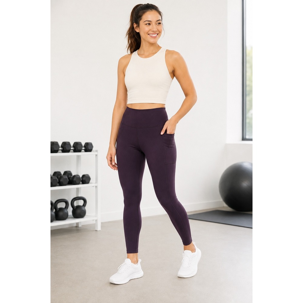 Yogalicious Lux High Waisted Pocket Leggings Plum Purple Small